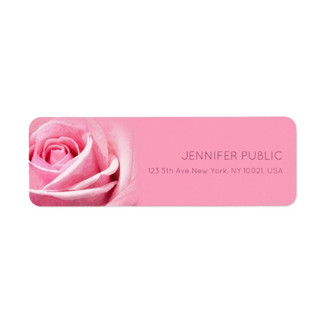Pink Rose Modern Elegant Plain Return Address (Front)
