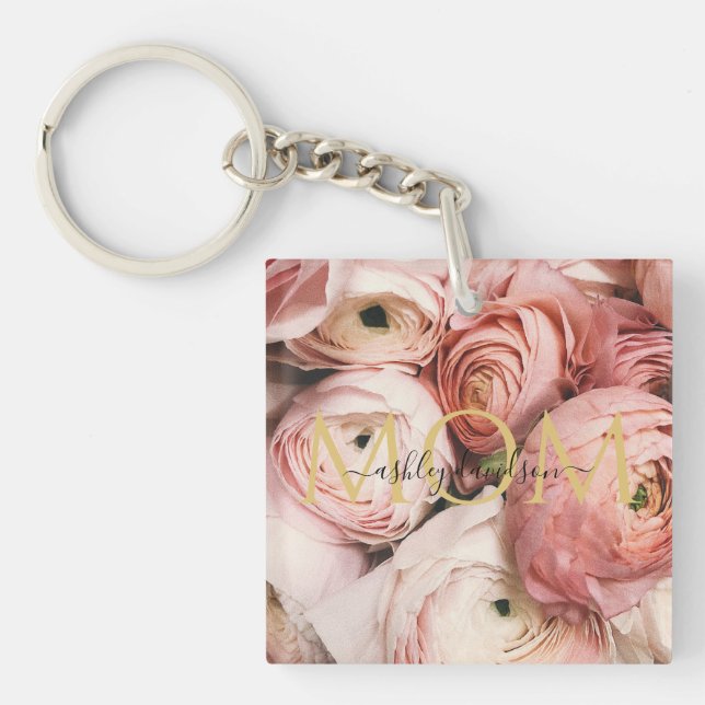 Pink Rose Mom Photo Keychain (Front)