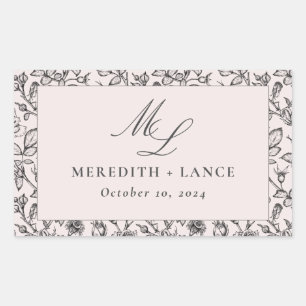Pink Rose Monogram Wedding Sticker Labels
