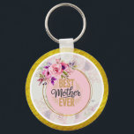 Pink Rose Mother’s Day I Best Mother Ever Keychain<br><div class="desc">Pink Rose Mother’s Day I Best Mother Ever keychain. Give Mom a daily reminder of her "Best Mother Ever" status with this elegant and durable custom keychain. Featuring a beautiful pink floral bouquet and a vibrant gold glitter-texture border, this accessory adds a touch of sophisticated charm to any set of...</div>