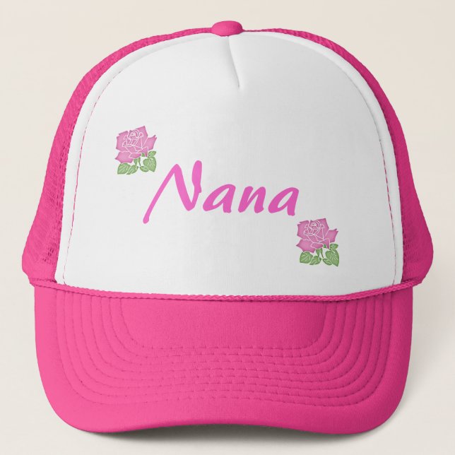 Pink Rose Nana Hat-Customizable Trucker Hat (Front)