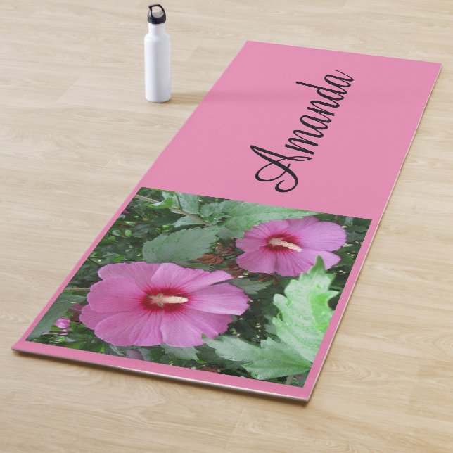 Pink Rose of Sharon Personalized Name Yoga Mat (In Situ)