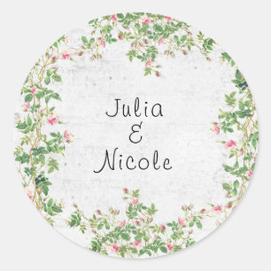 Pink Rose Old Wall Vintage Style Journal Wedding Classic Round Sticker