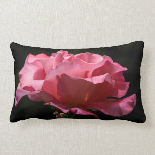 Pink Rose on Black Throw Pillow