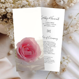 Pink Rose on White Wedding Program