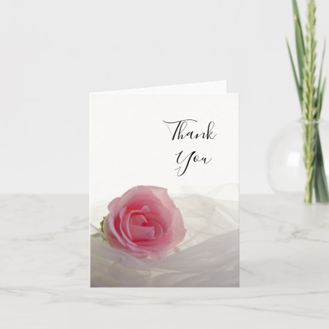 Pink Rose on White Wedding Thank You (Front)