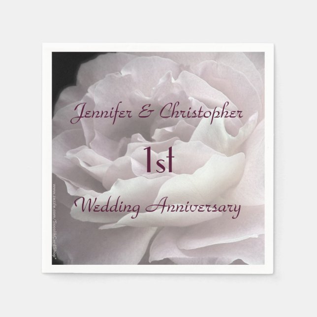 Pink Rose Paper Napkins, 1st Wedding Anniversary Napkin (Front)