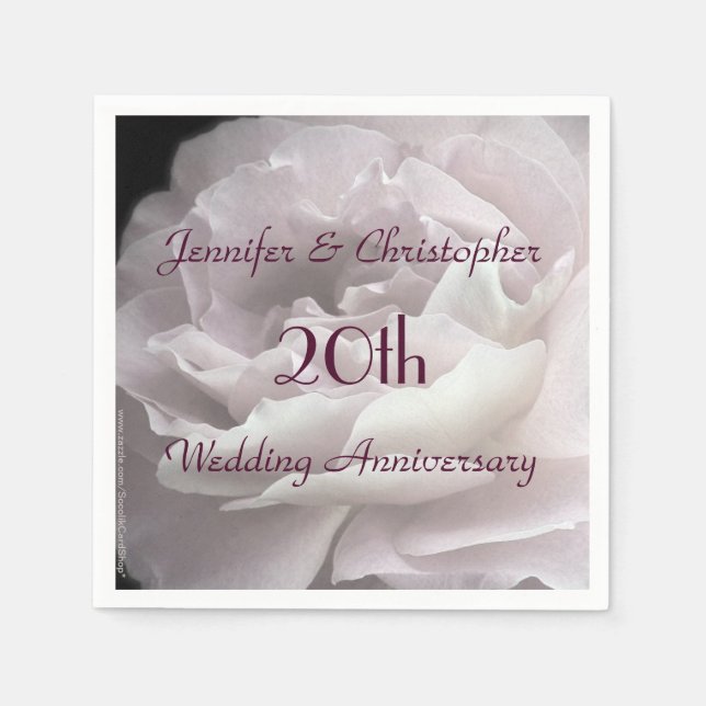 Pink Rose Paper Napkins, 20th Wedding Anniversary Napkin (Front)
