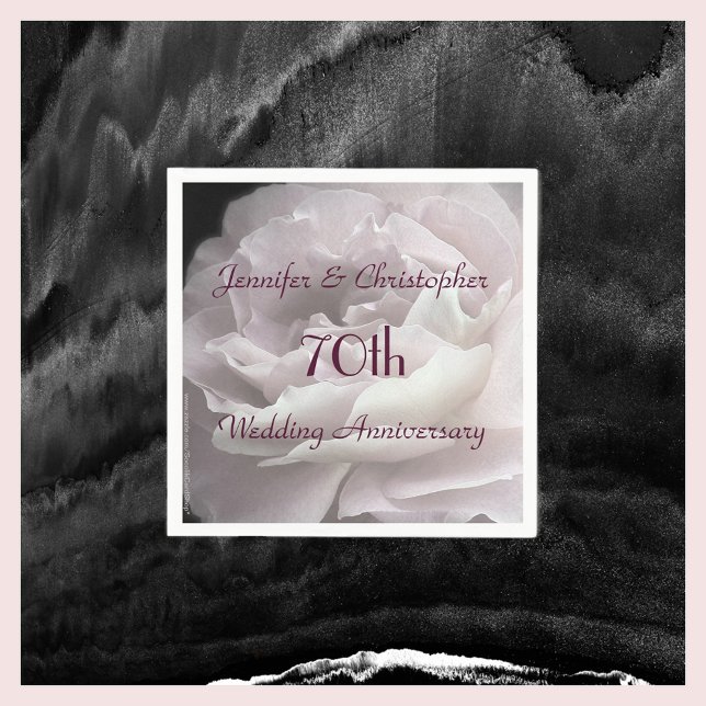 Pink Rose Paper Napkins, 70th Wedding Anniversary Napkin (Creator Uploaded)