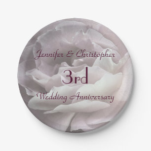 Pink Rose Paper Plates, 3rd Wedding Anniversary Paper Plate