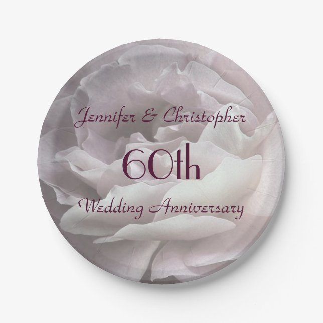Pink Rose Paper Plates, 60th Wedding Anniversary Paper Plate (Front)