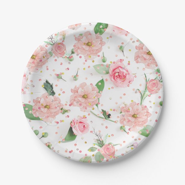 Pink Rose Paradise Paper Plate (Front)
