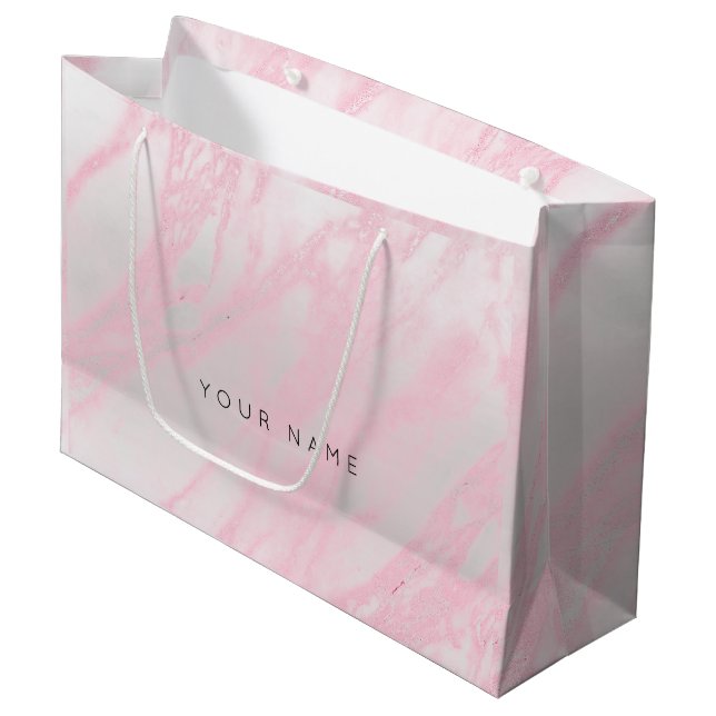 Pink Rose Pastel Blush Marble Metallic Gift Silver Large Gift Bag (Front Angled)
