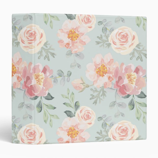 Pink Rose Pastel Garden Pattern Binder (Front/Spine)