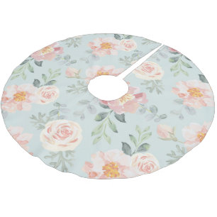 Pink Rose Pastel Garden Pattern Brushed Polyester Tree Skirt