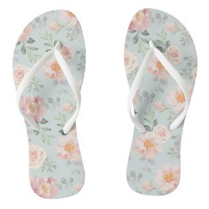 Pink Rose Pastel Garden Pattern Flip Flops