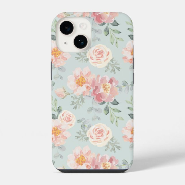 Pink Rose Pastel Garden Pattern iPhone Case (Back)