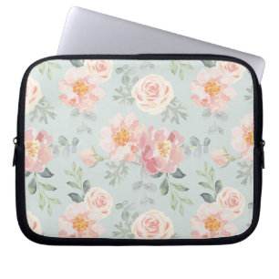 Pink Rose Pastel Garden Pattern Laptop Sleeve