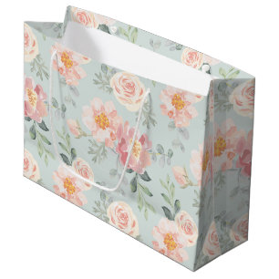 Pink Rose Pastel Garden Pattern Large Gift Bag