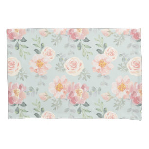 Pink Rose Pastel Garden Pattern Pillowcase