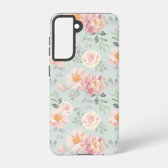 Pink Rose Pastel Garden Pattern Samsung Galaxy S21 Case (Back)