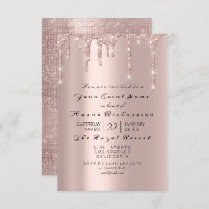 Pink Rose Pastel Powder Sparkly Diamond Metallic Invitation