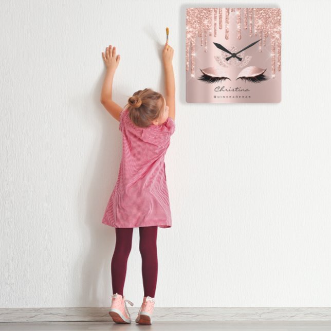 Pink Rose Pastel Sparkly Diamond Lotus Princess Square Wall Clock (Pink Rose Pastel Sparkly Diamond Lotus Princess Square Wall Clock)