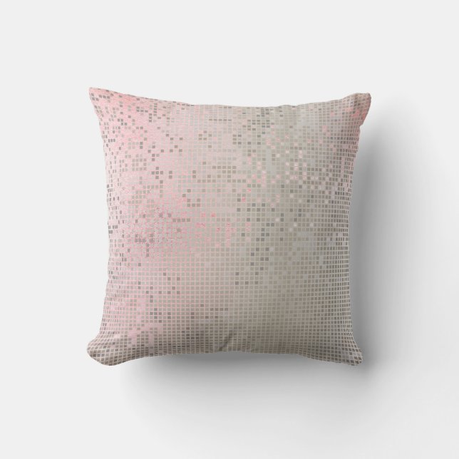 Pink Rose Pastel White Ombre Silver Cyber Numeric Throw Pillow (Front)