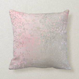 Pink Rose Pastel White Ombre Silver Cyber Numeric Throw Pillow