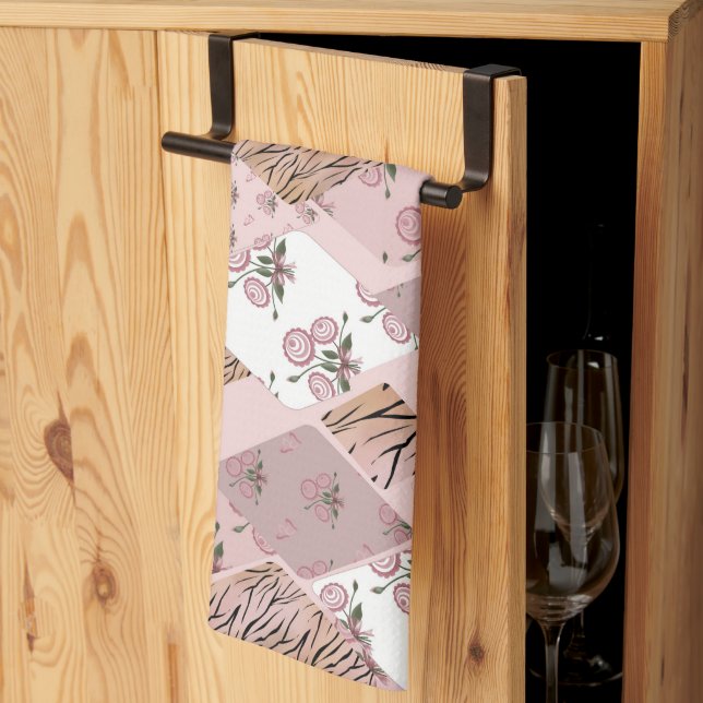 Pink/Rose Patchwork Kitchen Towel (Thirds Fold)