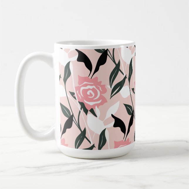 Pink rose pattern coffee mug (Left)