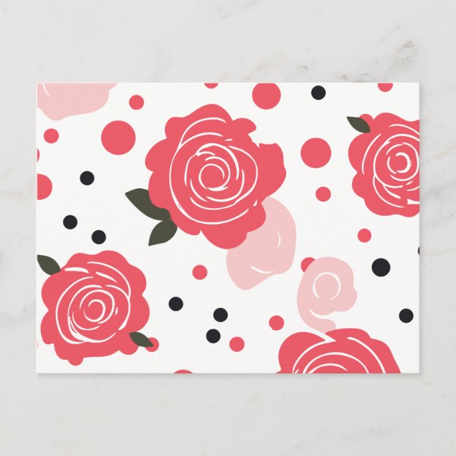 Pink rose pattern holiday postcard (Front)