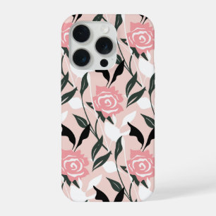 Pink rose pattern iPhone 15 pro case