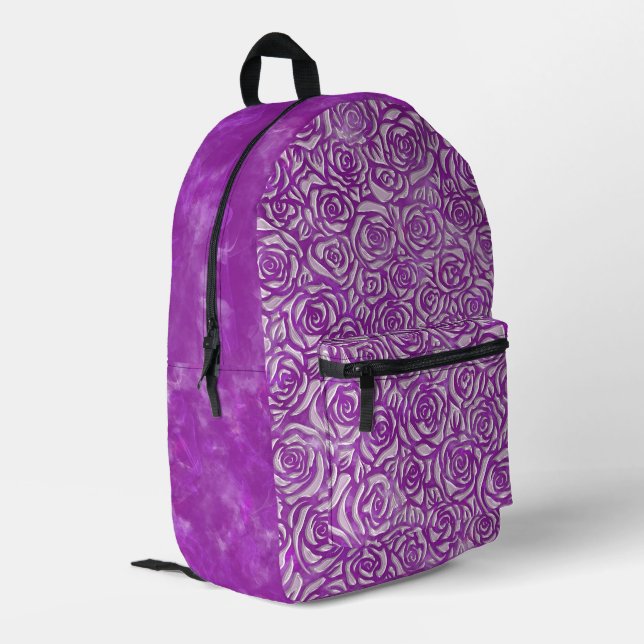 Pink Rose Pattern Printed Backpack (Back Corner Left)