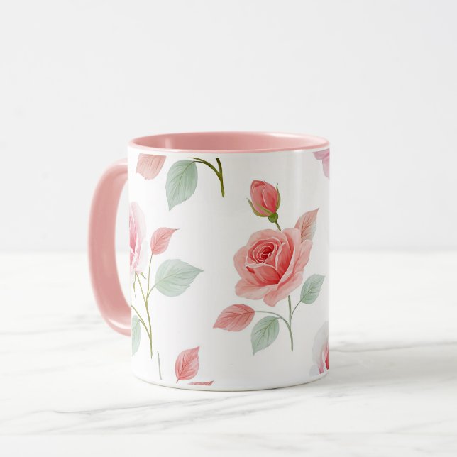 Pink Rose Pattern, soft color, Mug (Front Left)