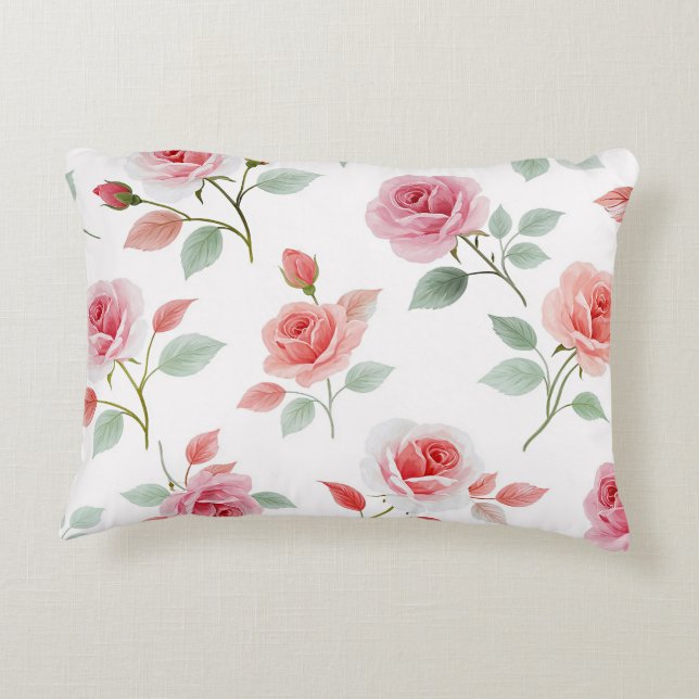 Pink Rose Pattern, soft colour, Accent Pillow (Back)
