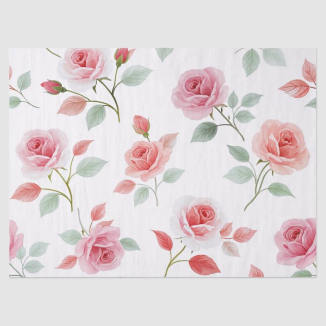 Pink Rose Pattern, soft colour, Tissue Paper (Front)