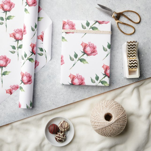 Pink Rose Pattern Wrapping Paper (Crafts)