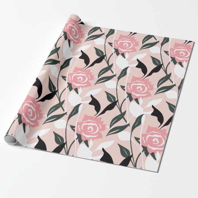 Pink rose pattern wrapping paper (Unrolled)