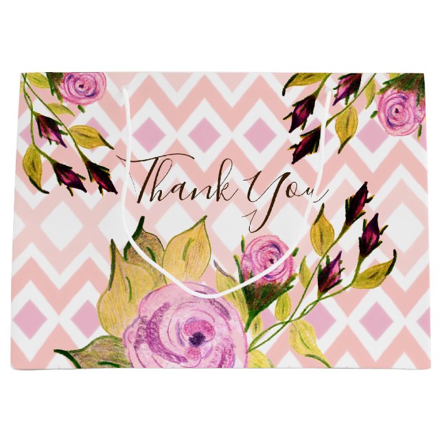 Pink Rose Patterned Large Gift Bag (Front)