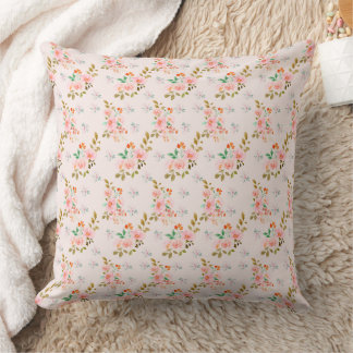 Pink Rose Patterned Throw Pillow