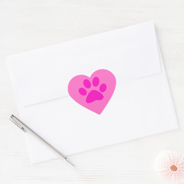 Pink Rose Paw Prints Cute Girly Colourful Holiday Heart Sticker (Envelope)