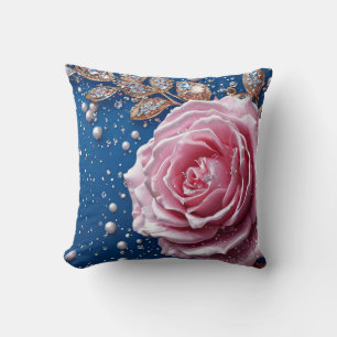🌸 Pink Rose Pearl Crystal Design For Home Decor Throw Pillow