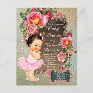 Pink Rose Pearl Tutu Baby Shower Invitation