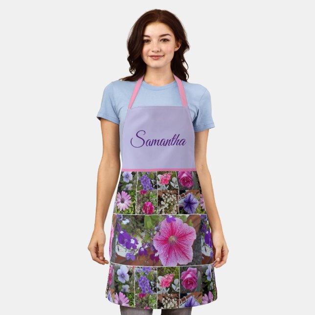 Pink Rose Penunia Daisy Flowers Floral Womans Apro Apron (Worn)