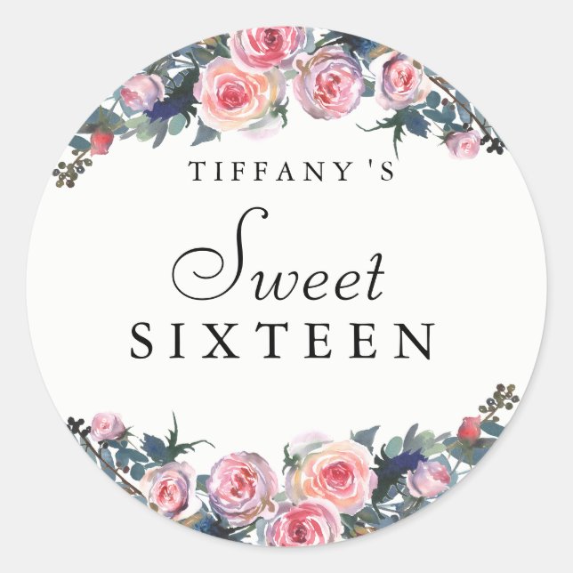 Pink Rose Peony Floral Sweet 16 Sticker (Front)