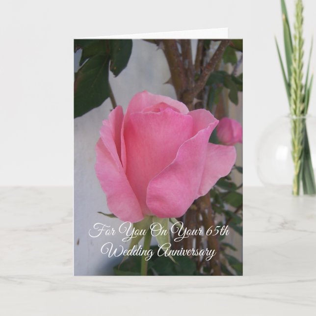 Pink Rose Personalised 65th Wedding Anniversary Card (Front)