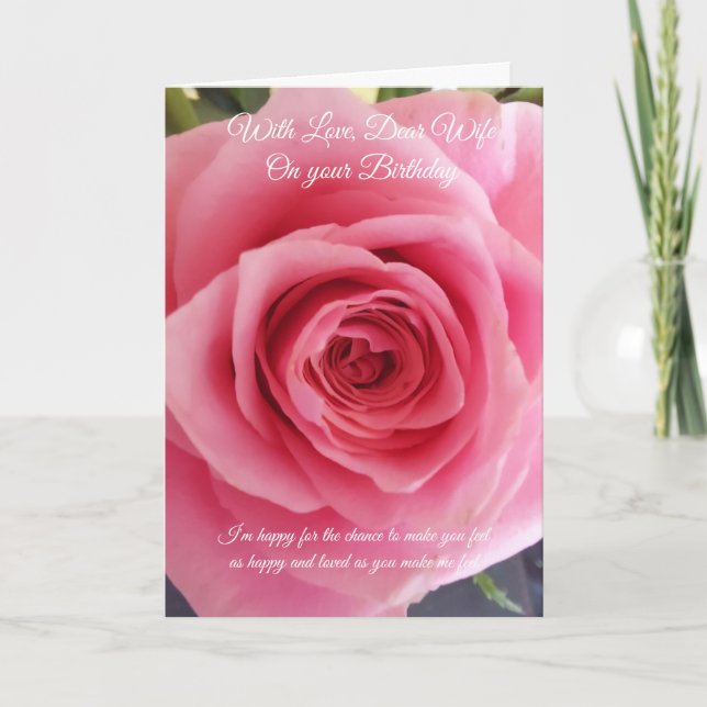 Pink Rose Personalised Wife Birthday Card (Front)