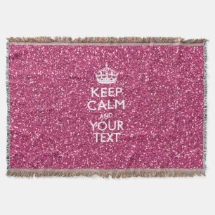 Pink Rose Personalized KEEP CALM AND Your Text Throw Blanket