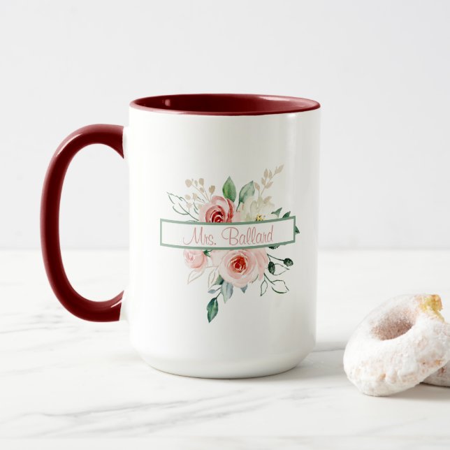 Pink Rose Personalized Mug (With Donut)